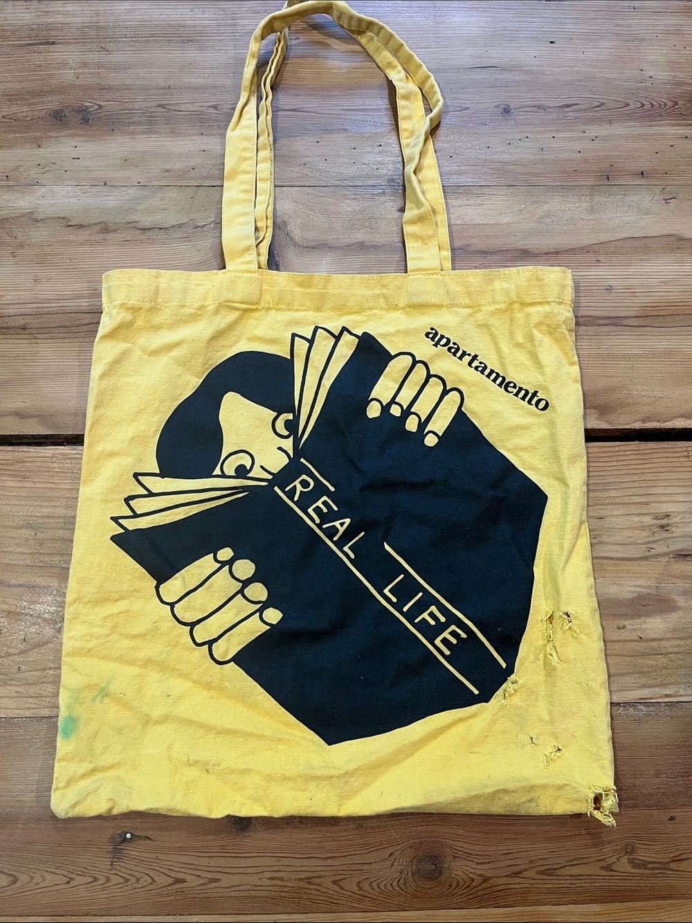 APARTAMENTO Real Life Yellow Black Bold Screen Printed Book Bag Cotton Tote
